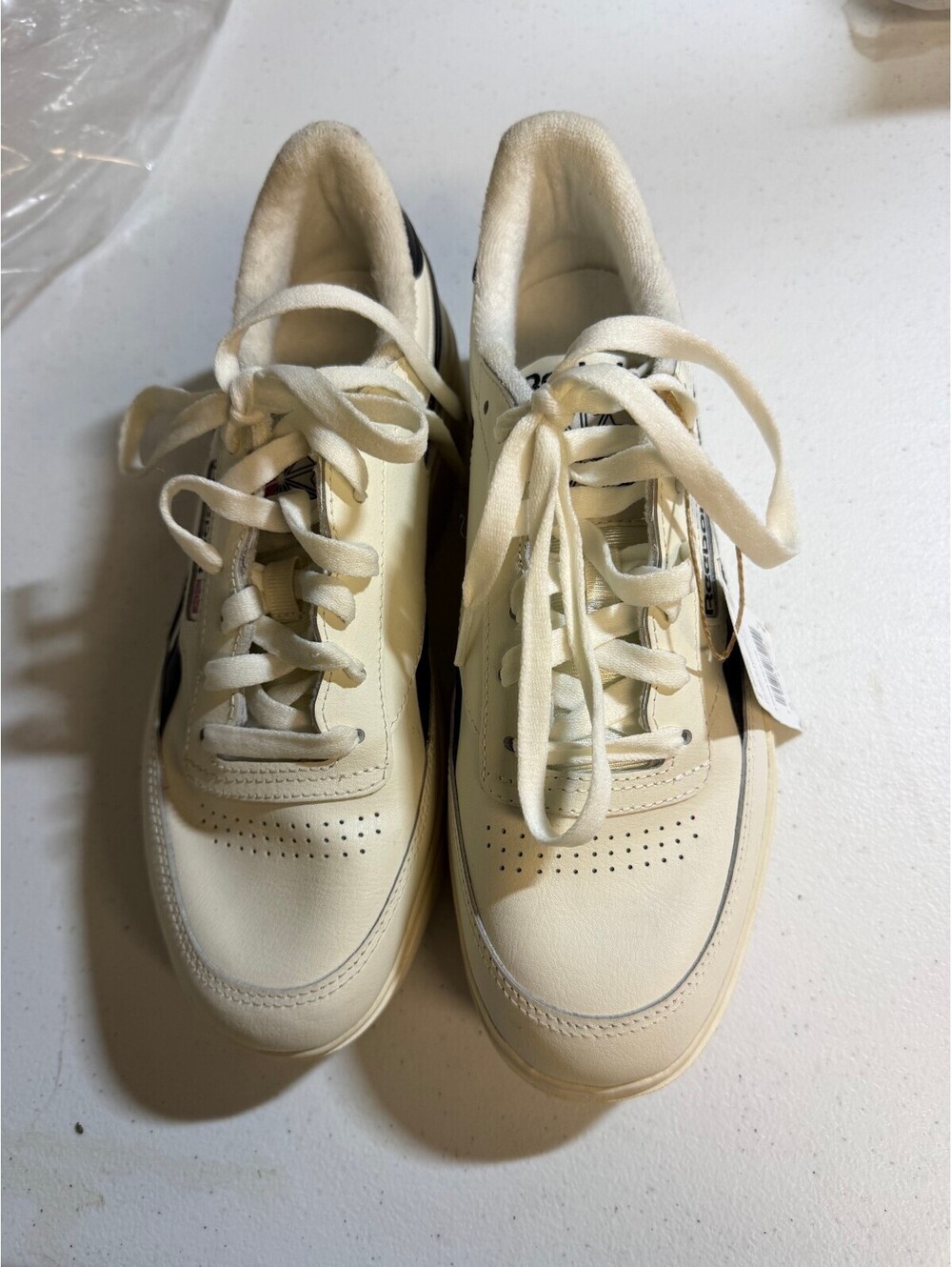 Reebok Classic Club C Double Sneakers in Cream and Black, Size 8